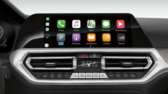 BMW 3 serijos sedanas, Apple CarPlay® įranga BMW 3 serijos sedanas su Apple CarPlay® įranga, vairuotojo erdvės vaizdas iš arti