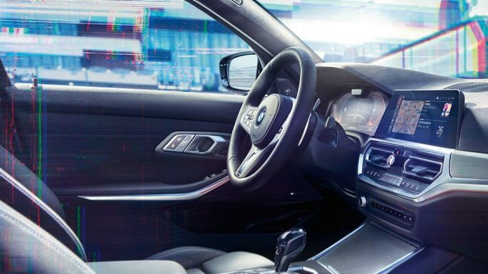 BMW 3 serijos sedanas, BMW Live Cockpit Professional BMW 3 serijos sedano su BMW Live Cockpit Professional priartintas interjero vaizdas iš priekio
