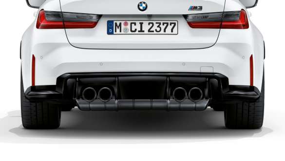 M Sport išmetimo sistema, BMW M3 Competition sedanas G80 2020 BMW M3 Competition sedanas G80 2020, M Sport išmetimo sistemos vaizdas iš galo