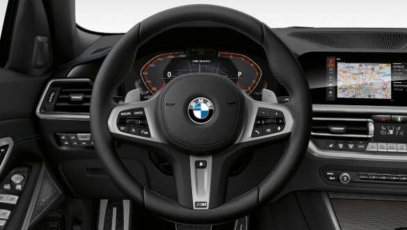 M odinis vairas, BMW M340i xDrive sedanas G80 2020 BMW M340i xDrive sedanas G80 2020 M odinis vairas, vairuotojo erdvė, interjeras