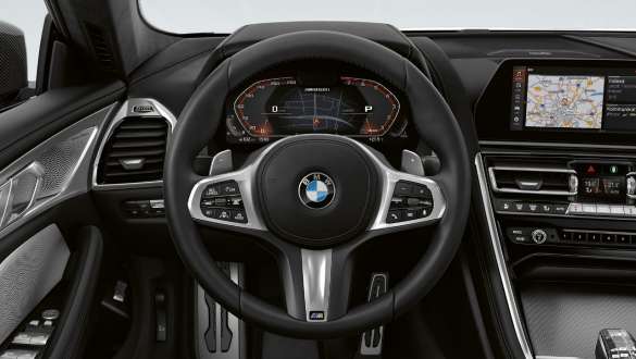 BMW M850i xDrive Gran kupė M odinis vairas BMW M850i xDrive Gran kupė G16 2019 interjeras M odinis vairas