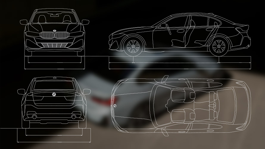 BMW 3 serijos sedano LCI G20 techninių duomenų brėžinys BMW 3 serijos sedano LCI G20 techninių duomenų brėžinys