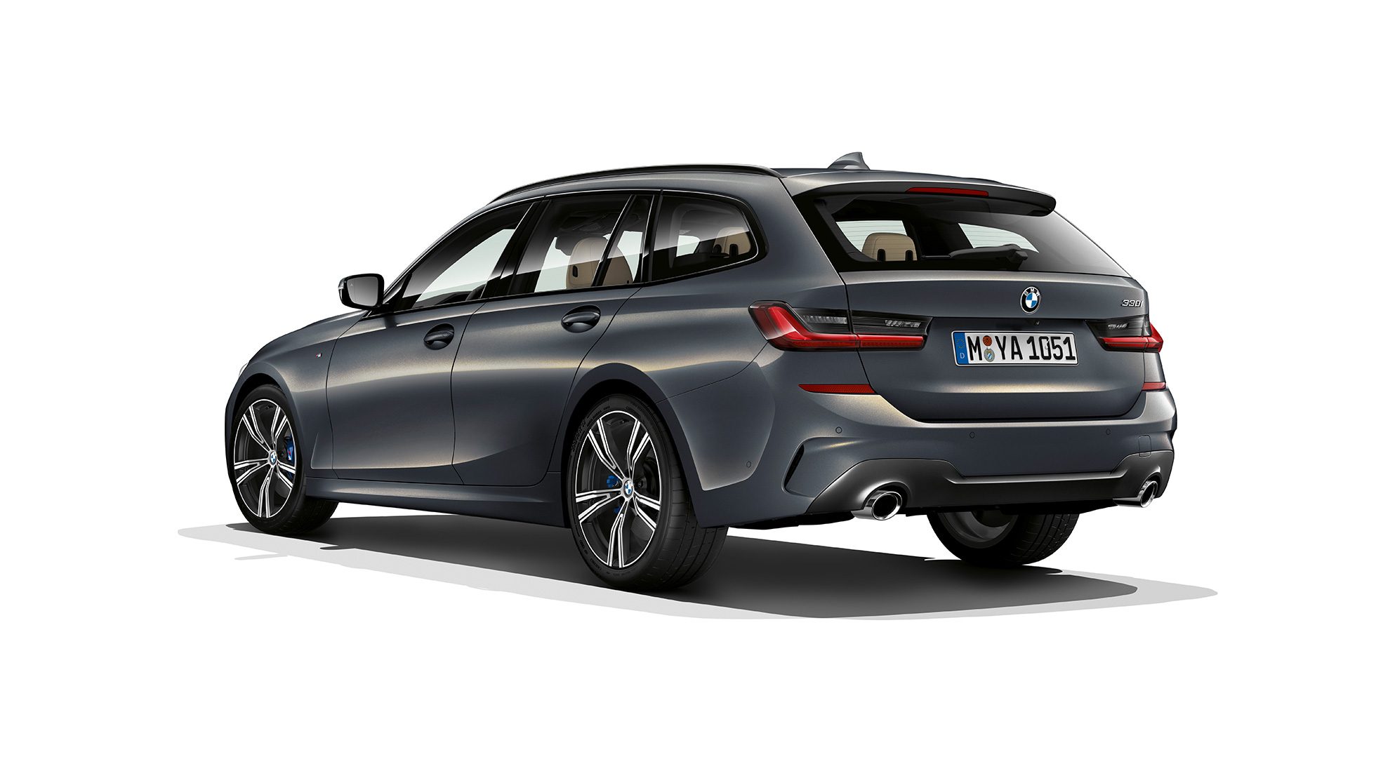Modelio M Sport trijų ketvirčių vaizdas iš galo BMW 3 serijos Touring, Modelio M Sport trijų ketvirčių vaizdas iš galo