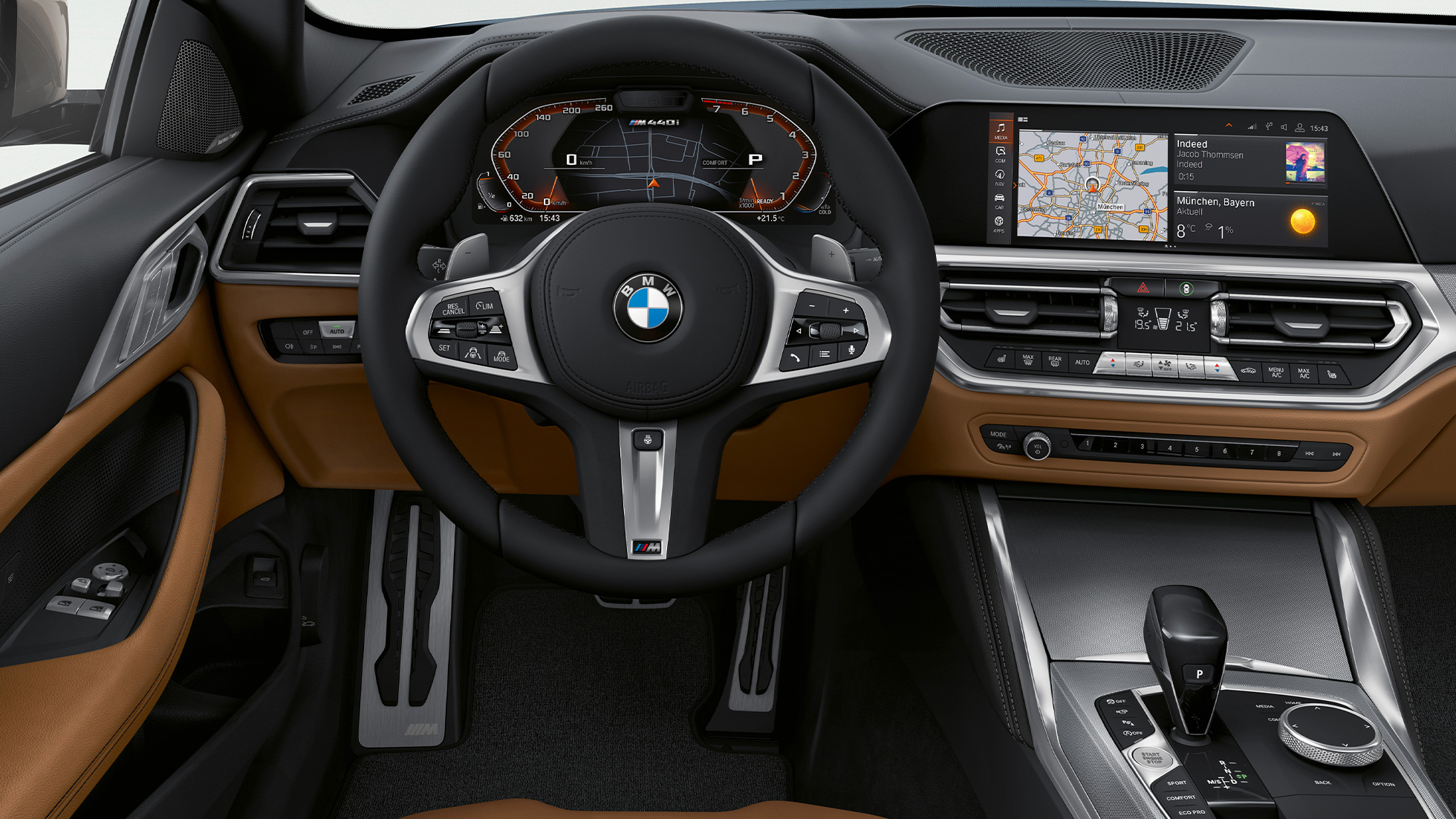 BMW 4 serijos kupė G22 2020 vairuotojo erdvė BMW 4 serijos kupė G22 2020, interjeras, vairuotojo erdvė