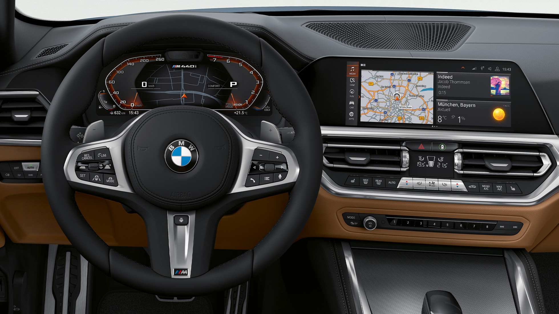 BMW 4 serijos kupė G22 vairas ir balso asistentas BMW 4 serijos kupė G22 2020 interjeras, vairas ir balso asistentas