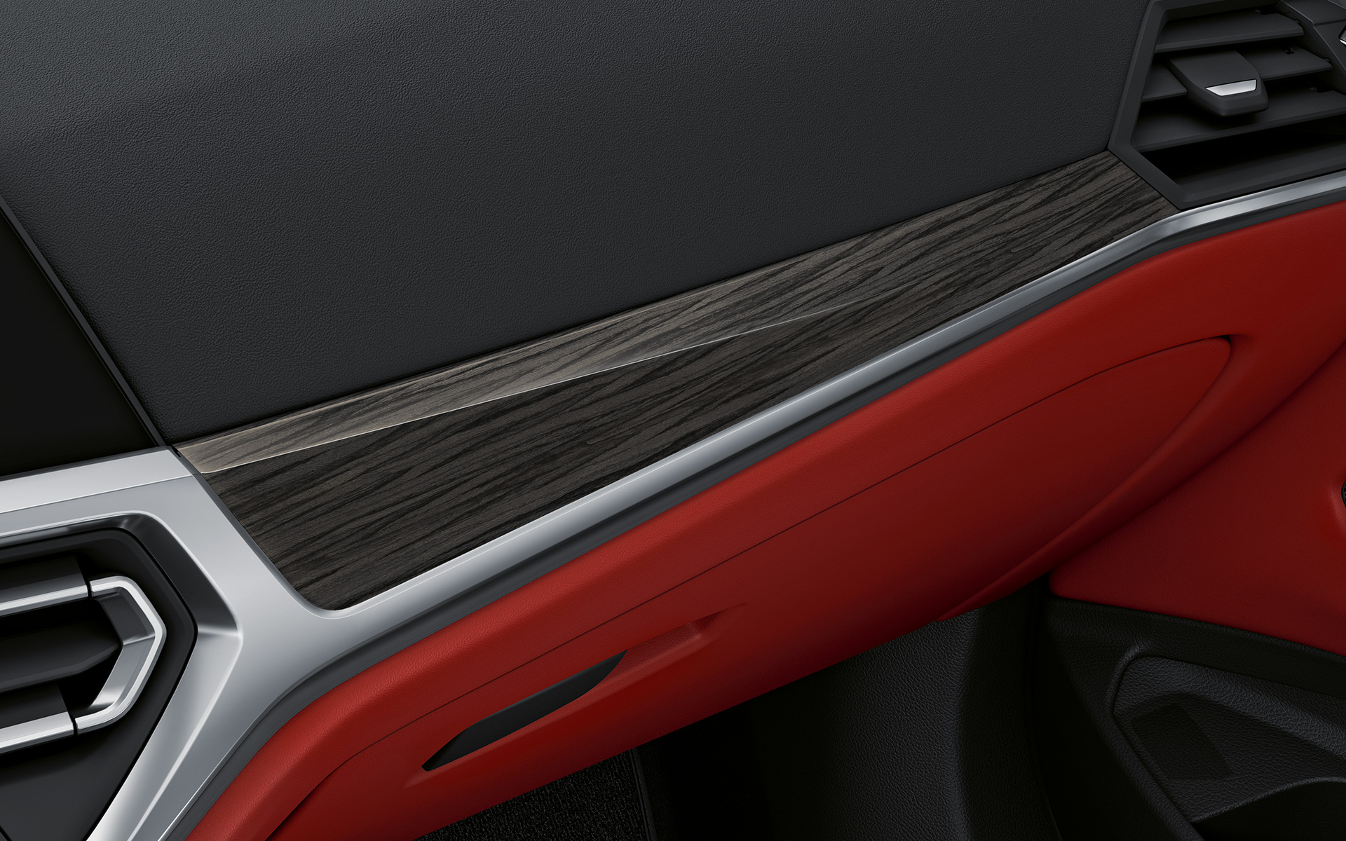 Aukštos kokybės medienos interjero apdaila, BMW 4 serijos kupė (G22) 2020, interjeras BMW Individual aukštos kokybės medienos interjero apdaila su chromo Pearl Chrome apdailos akcentu, BMW 4 serijos kupė Individual (G22) 2020, interjeras