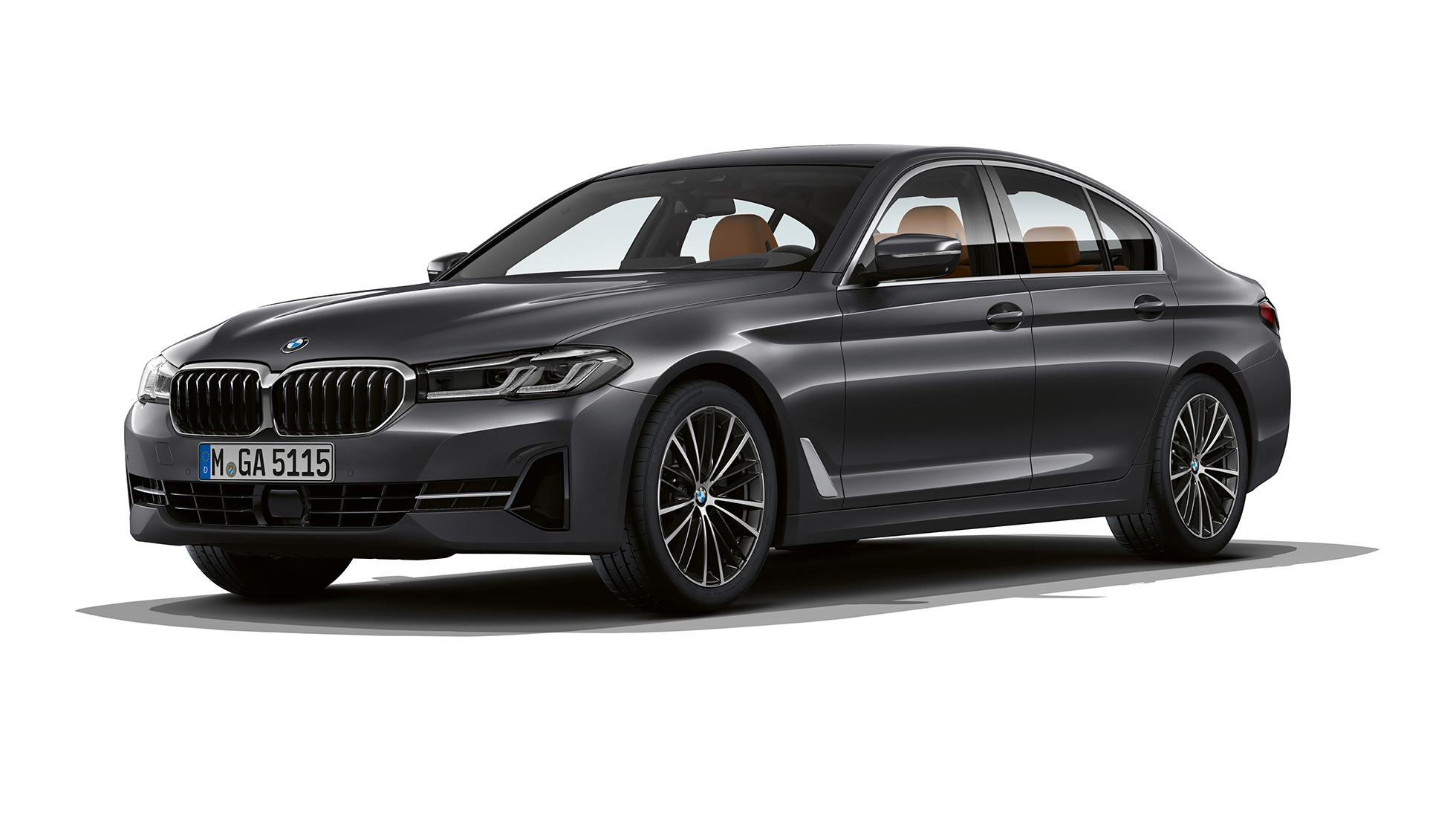 BMW 5 serijos sedanas G30, bazinės komplektacijos BMW 5 serijos sedanas 540i G30 2020, bazinės komplektacijos, pilkos Sophisto Grey spalvos, trijų ketvirčių vaizdas iš priekio