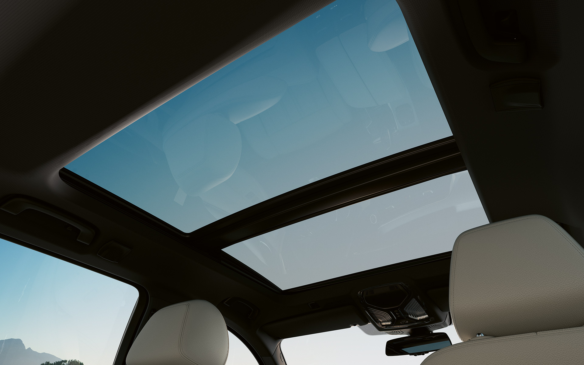 Panoraminis stiklinis stogas, BMW 5 serijos Touring (G31) LCI Panoraminis stiklinis stogas, uždaras, BMW 5 serijos Touring (G31) Facelift 2020 pilkas interjeras