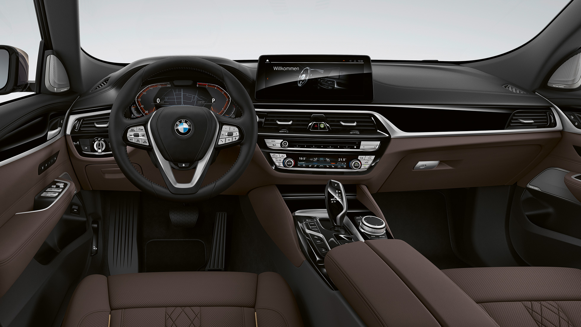 BMW 6 serijos Gran Turismo G32 2020 Luxury Line modelio vairuotojo erdvė BMW 6 serijos Gran Turismo G32 640d xDrive 2020 Luxury Line modelio interjeras, išskirtinė Nappa oda mokos spalvos