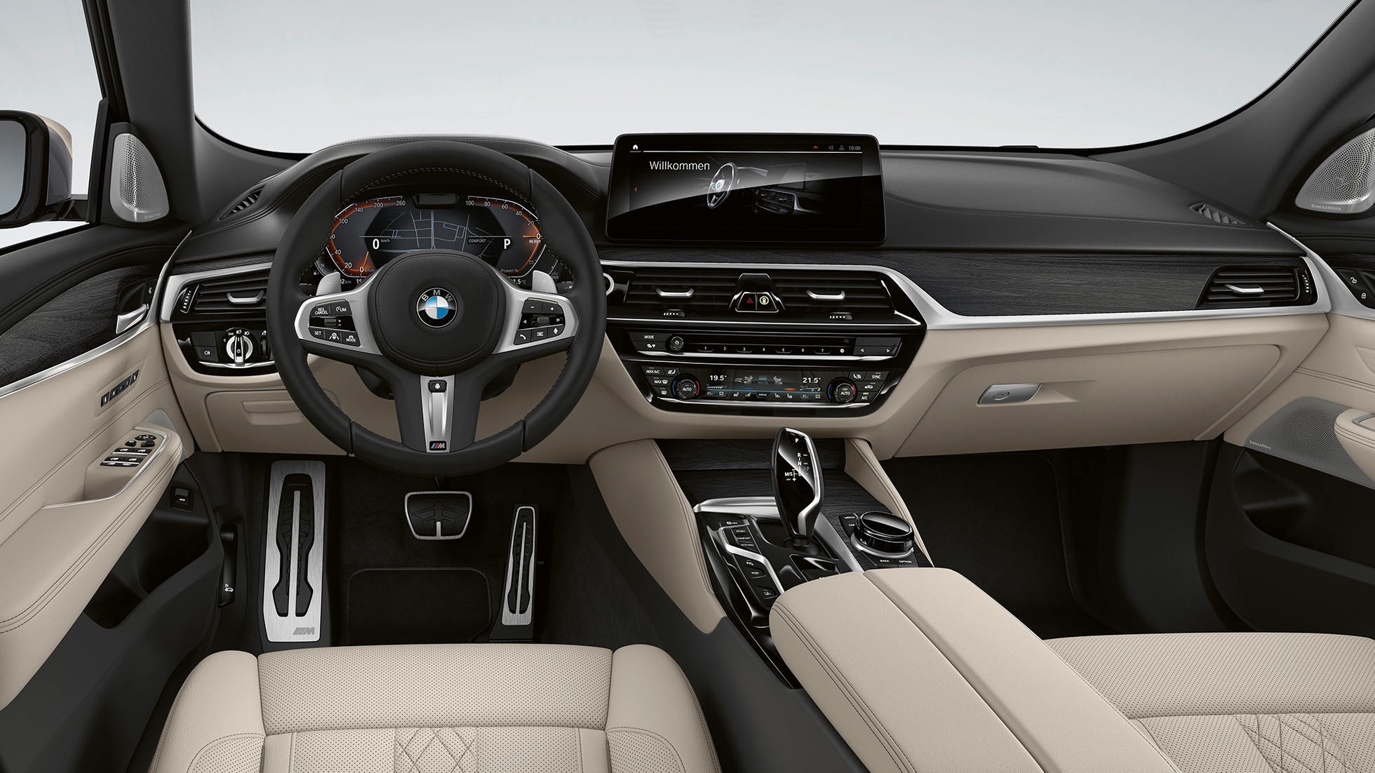 BMW 6 serijos Gran Turismo G32 2020 M Sport paketas, vairuotojo erdvė BMW 6 serijos Gran Turismo G32 640i xDrive 2020 M Sport paketas, Nappa oda dramblio kaulo spalvos, interjeras