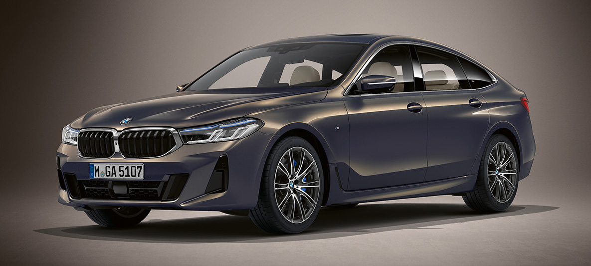 BMW Individual dažų apdaila, Alvit Grey pilko metaliko spalvos BMW 6 serijos Gran Turismo G32 2020 BMW Individual dažų apdaila pilko Alvit Grey metaliko spalvos, BMW 6 serijos Gran Turismo G32 2020, stovinčio automobilio trijų ketvirčių vaizdas iš priekio