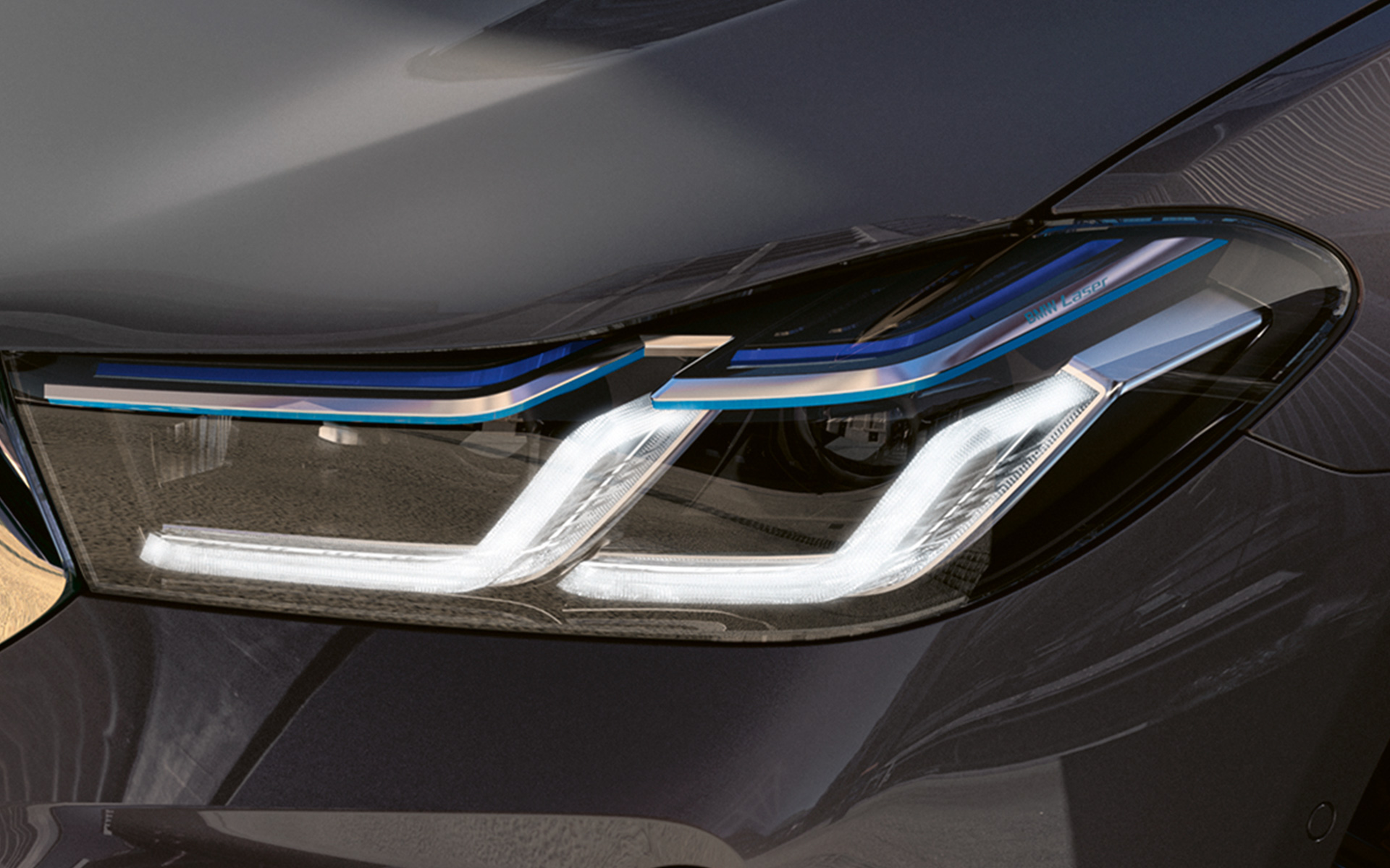 BMW Laserlight žibintai, BMW 6 serijos Gran Turismo (G32) 2020 BMW Laserlight žibintai, BMW 6 serijos Gran Turismo 640i xDrive (G32) 2020, pilkos Bernina Grey spalvos, priartintas vaizdas iš priekio