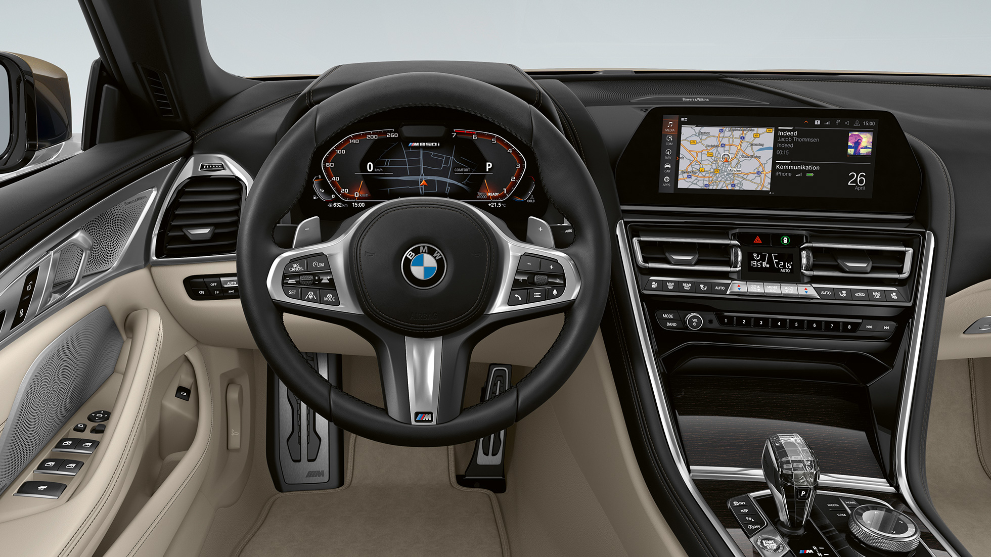 BMW M850i xDrive, „Dravit Grey“ pilko metaliko spalvos, Salonas su M odiniu vairu. BMW M850i xDrive, „Dravit Grey“ pilko metaliko spalvos, Salonas su M odiniu vairu