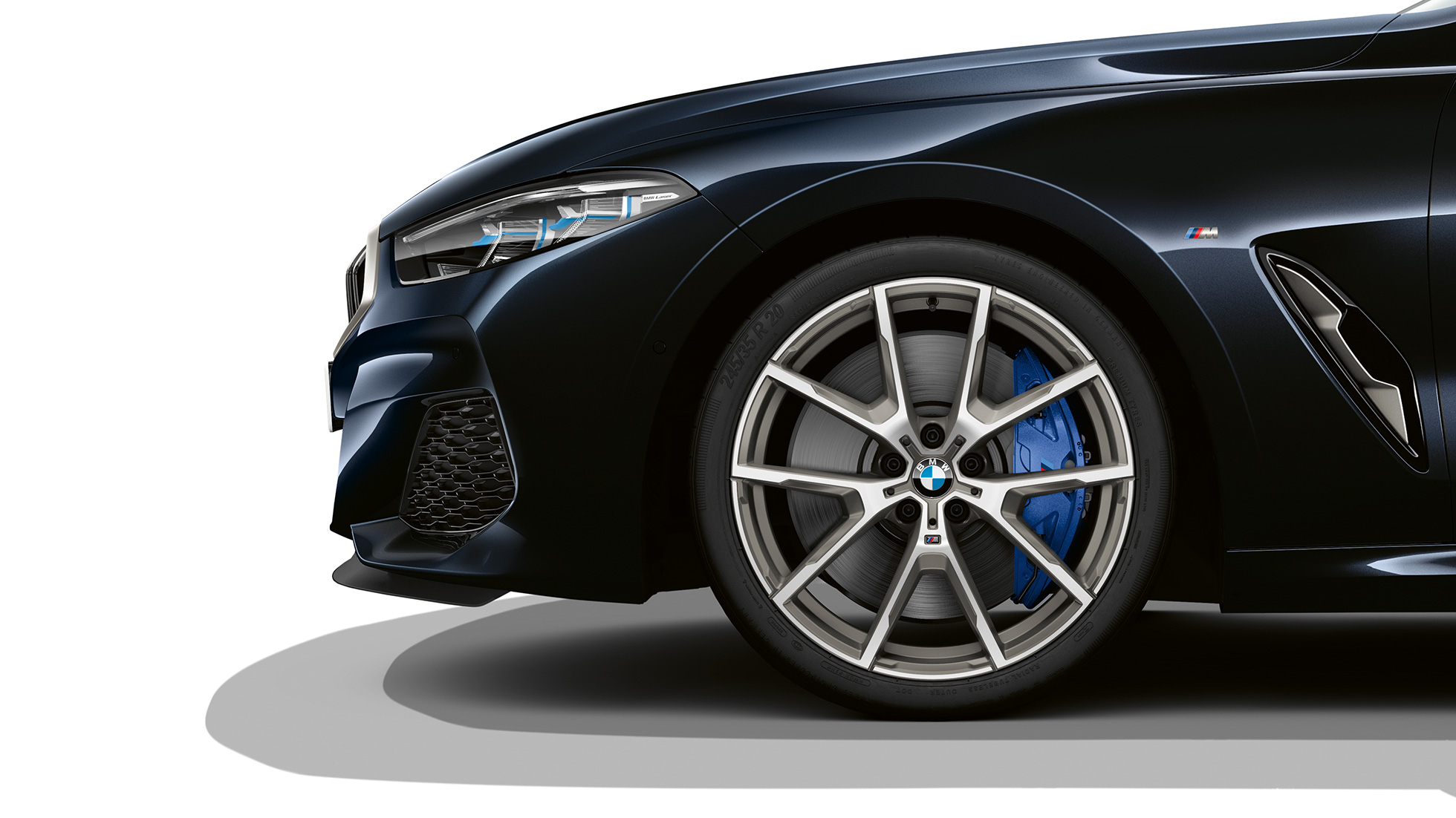 Dvispalviai 19 colių lengvojo lydinio ratlankiai Double-spoke style 727 M BMW 8 serijos kupė, juodas Carbon Black metalikas, dvispalviai 19 colių lengvojo lydinio ratlankiai Double-spoke style 727 M