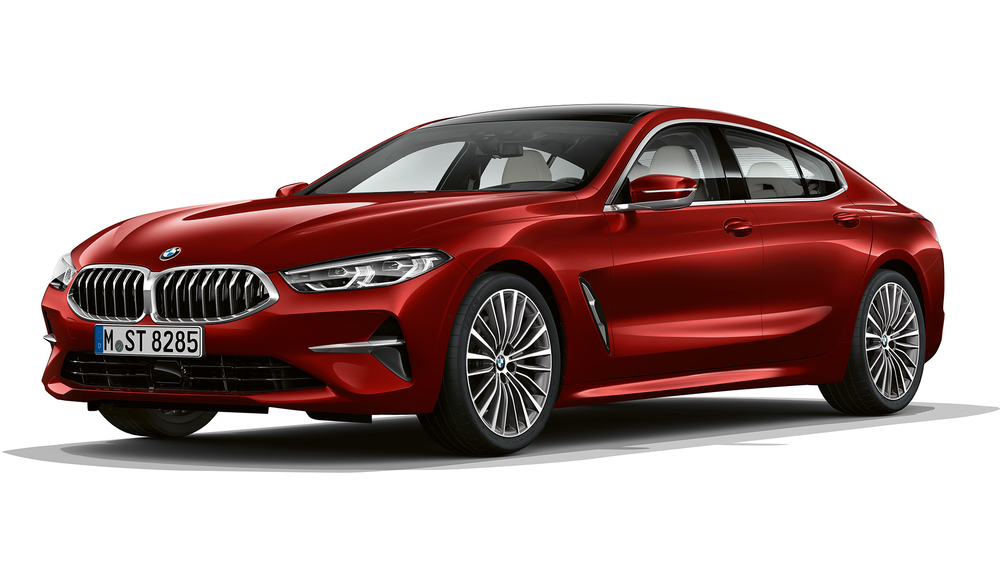 Bazinio modelio trijų ketvirčių vaizdas iš priekio BMW 8 serijos Gran kupė, bazinio modelio trijų ketvirčių vaizdas iš priekio