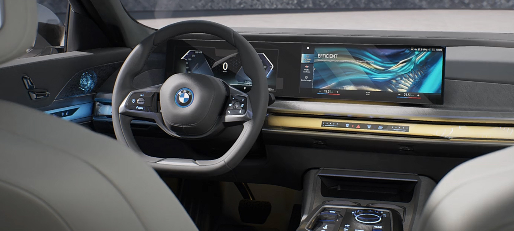 Vaizdo įrašas apie BMW i7 sedano G70 interjerą Vaizdo įrašas apie BMW i7 sedano G70 interjero dizaino akcentus