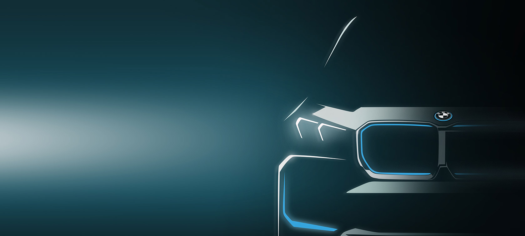 BMW iX1 U11 BEV siluetas BMW iX1 U11 BEV silueto su logotipu vaizdas iš priekio spalvotame fone