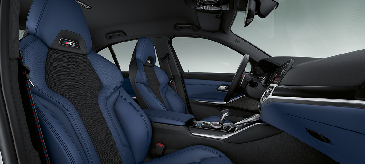 BMW Individual juoda „Piano Finish Black“ interjero apdaila, BMW M3 sedanas G80 2020, interjeras BMW Individual juoda „Piano Finish Black“ interjero apdaila, BMW M3 sedanas G80 2020, interjeras
