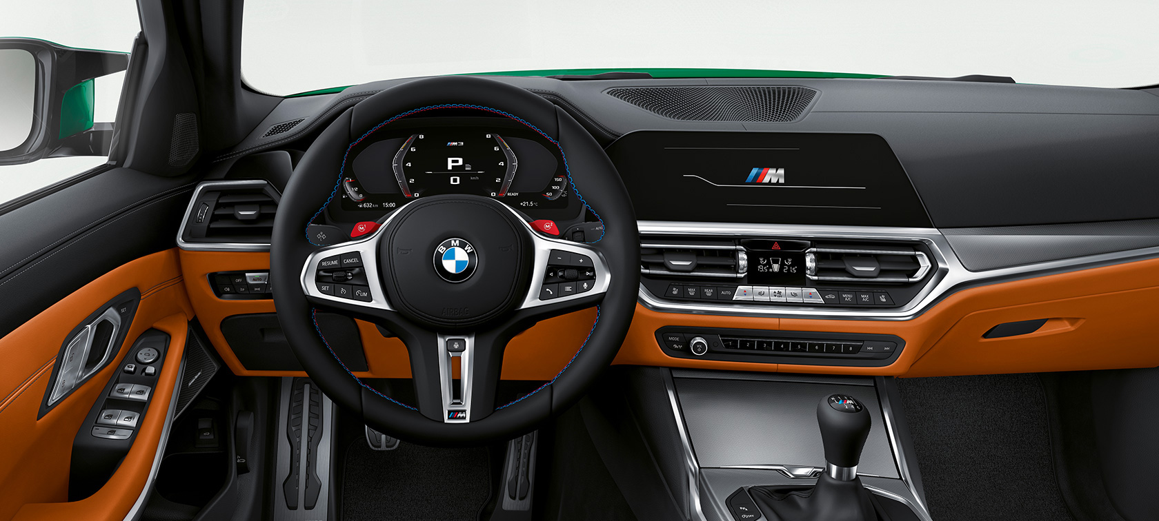 BMW M3 sedanas G80 2020 vairuotojo erdvė BMW M3 sedano G80 2020 vairuotojo erdvė, interjeras