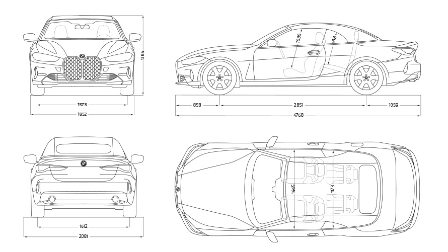 Trijų ketvirčių vaizdas iš priekio, BMW M440i xDrive kabrioletas G23 2020 BMW M440i xDrive kabrioletas G23 2020 BMW Individual „Frozen Portimao Blue“ mėlyno metaliko spalvos trijų ketvirčių vaizdas iš galo su modeliu