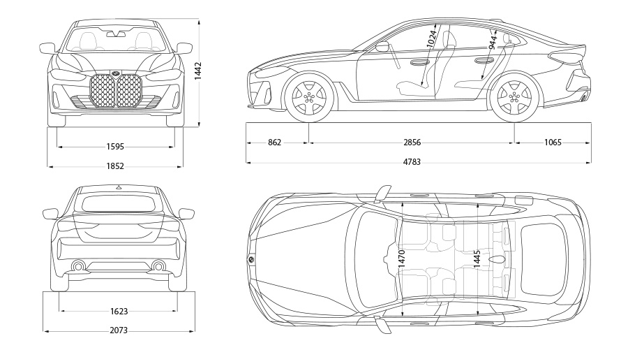 BMW M440i xDrive Gran kupė (G26) 2021 duomenų brėžinys BMW M440i xDrive Gran kupė (G26) 2021 duomenų brėžinys