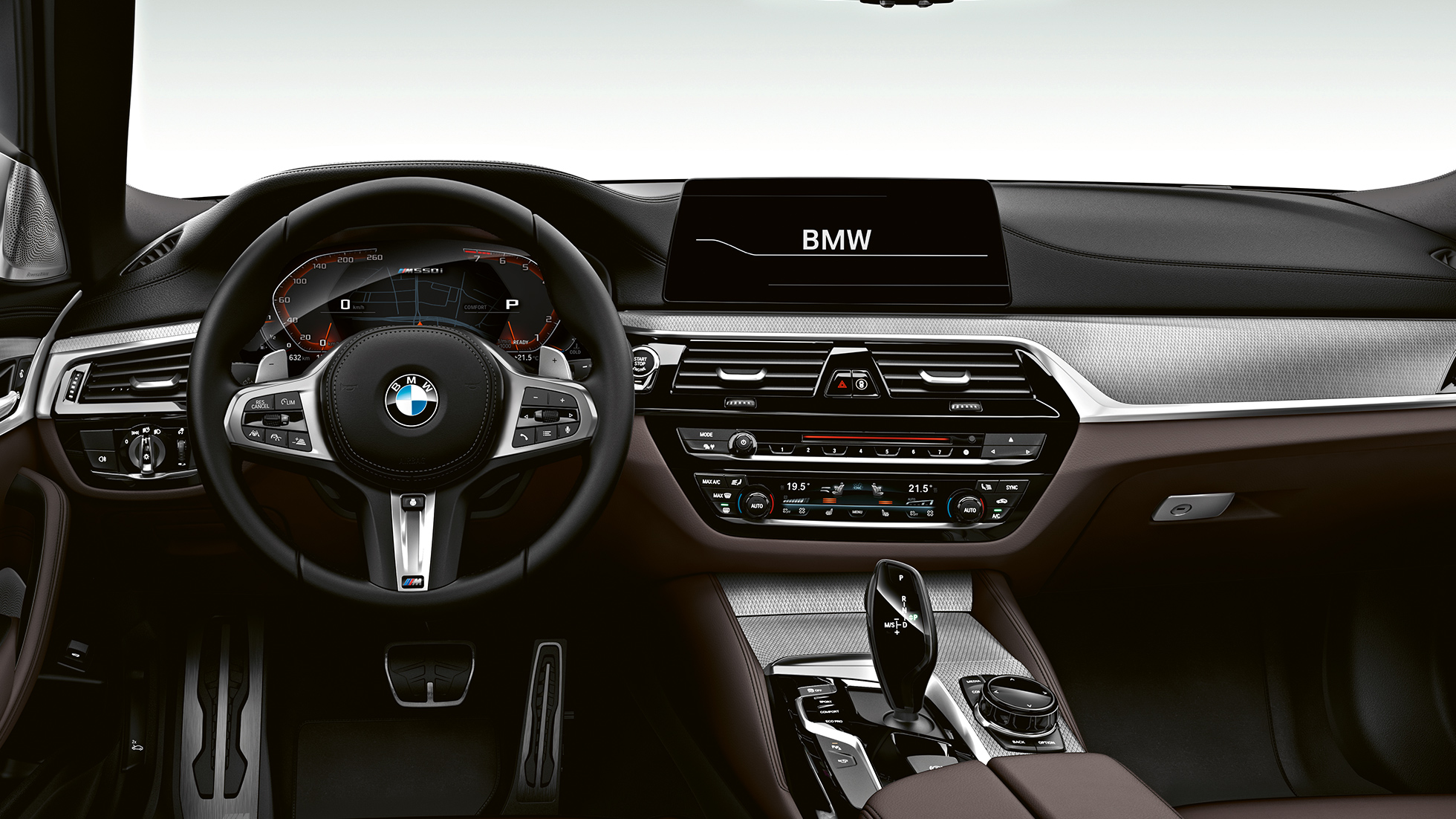 Salonas BMW M550i ir BMW M550d salono dizainas