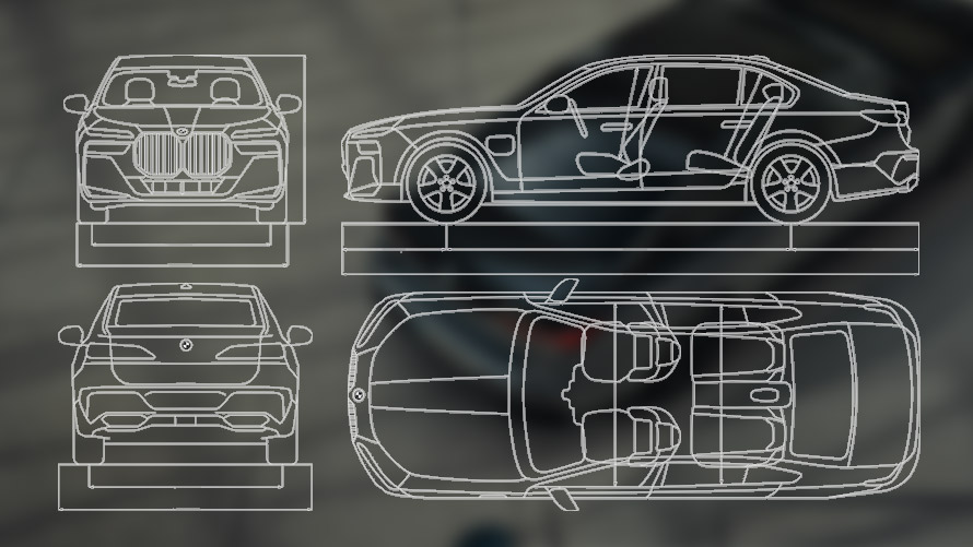 Matmenų brėžinys BMW M760e xDrive sedanas G70 Matmenų brėžinys BMW M760e xDrive sedanas G70