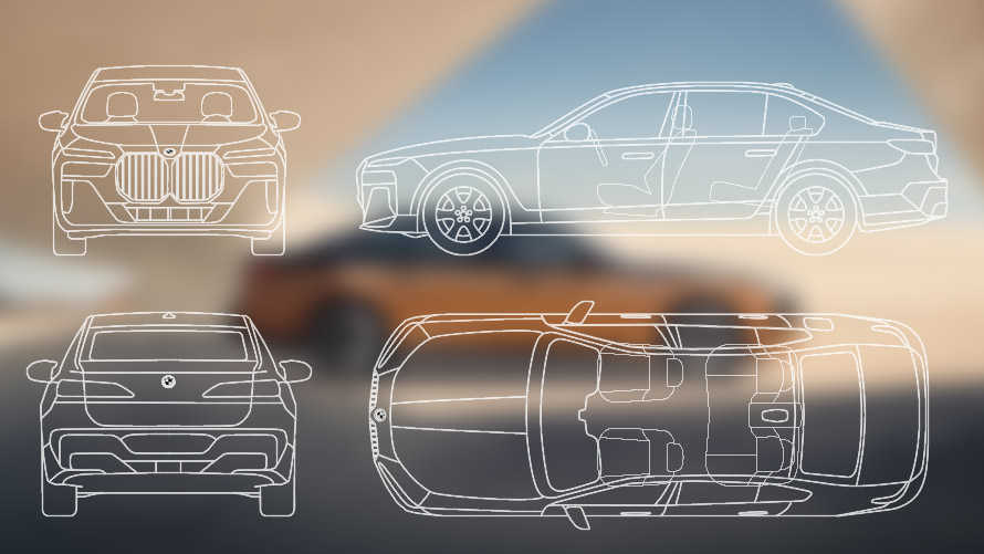 Matmenų brėžinys BMW i7 M70 xDrive sedanas G70 Matmenų brėžinys BMW i7 M70 xDrive sedanas G70