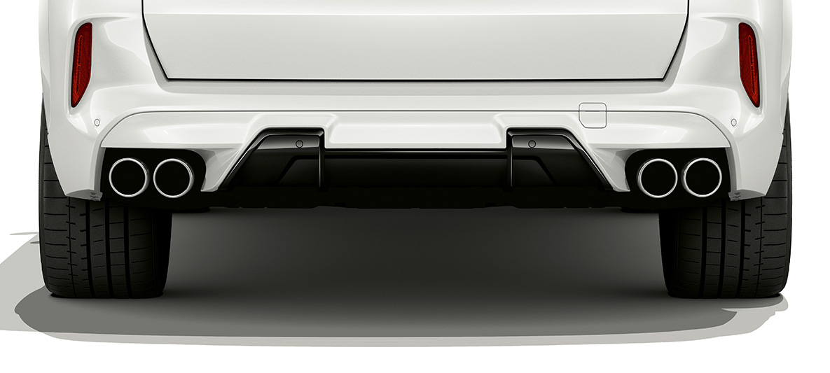BMW X5 M galinio bamperio apdaila BMW X5 M F95 galinio bamperio apdaila, vaizdas iš galo