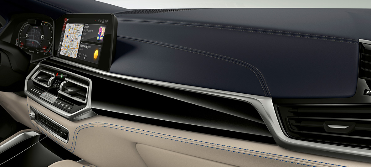 BMW X6 M Individual F96 SUV 2020 interjeras BMW X6 M F96 SUV 2020 Individual interjero apdailos juostelės Piano Finish Black juodos spalvos
