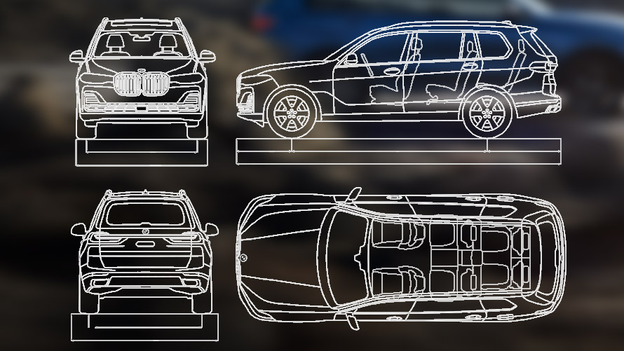 BMW X7 M60i xDrive G07 LCI techniniai duomenys brėžinys BMW X7 M60i xDrive G07 LCI techniniai duomenys brėžinys