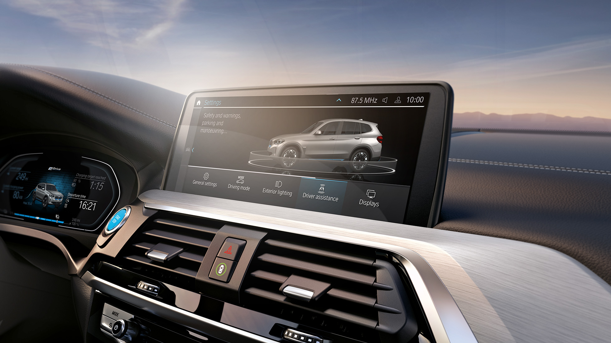 Pagalbos vairuotojui sistemos, BMW iX3 G08 valdymo ekranas, vairuotojo erdvė Pagalbos vairuotojui sistemos, BMW iX3 G08 2020 valdymo ekranas, vairuotojo erdvė