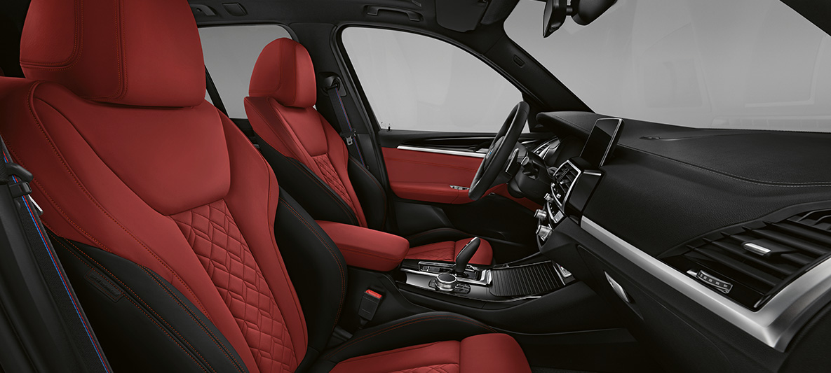 BMW X3, BMW Individual išplėstinės komplektacijos smulkiai grūdėtos tekstūros „Fiona Red“ raudonos/juodos spalvos „Merino“ oda BMW X3, BMW Individual išplėstinės komplektacijos smulkiai grūdėtos tekstūros „Fiona Red“ raudonos/juodos spalvos „Merino“ oda