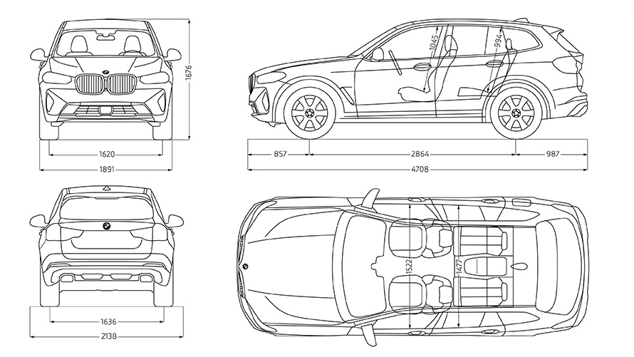 BMW X3 (G01) techniniai duomenys, brėžinys 2021 BMW X3 (G01) techniniai duomenys, brėžinys 2021