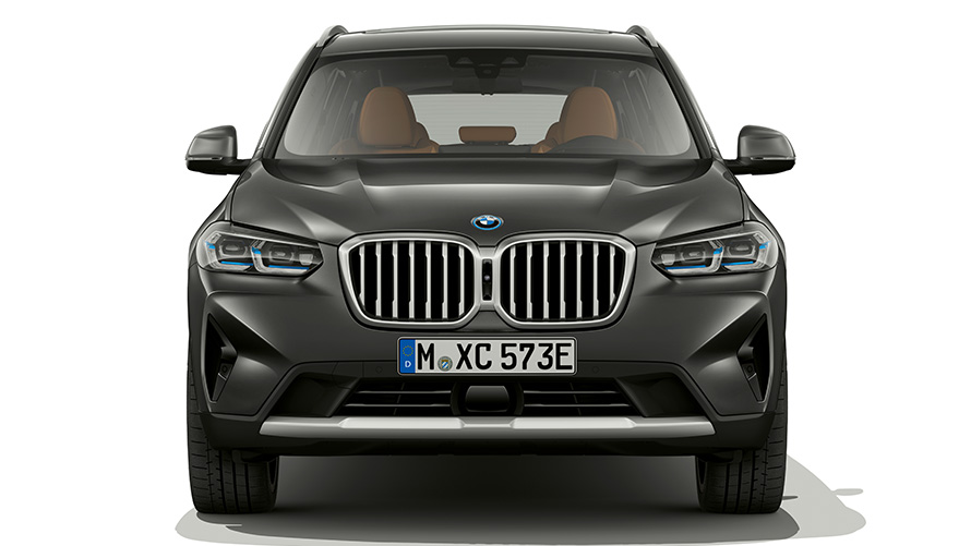 BMW X3 (G01) pilkos Sophisto Grey spalvos, priekinės dalies dizainas 2021 BMW X3 (G01) pilkos Sophisto Grey spalvos 2021, priekinės dalies dizaino vaizdas iš arti