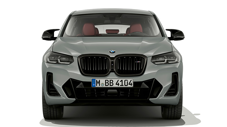BMW X4 (G02) 2021 metų pilkos Brooklyn Grey spalvos, priekinės dalies dizainas BMW X4 (G02) 2021 metų pilkos Brooklyn Grey spalvos, priekinės dalies dizaino vaizdas iš arti
