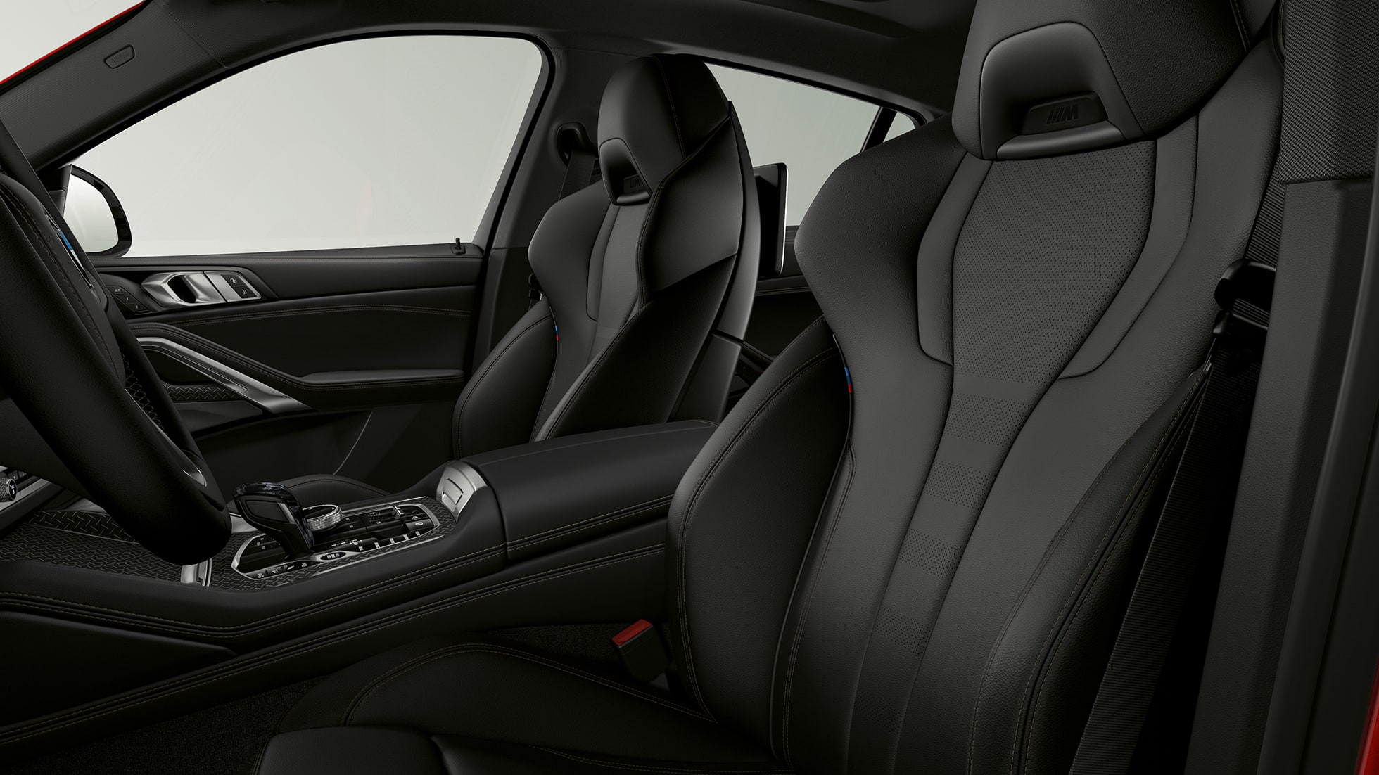 BMW X6 su BMW xLine, apmušalai BMW X6 su BMW xLine interjeras ir apmušalų vaizdas iš arti