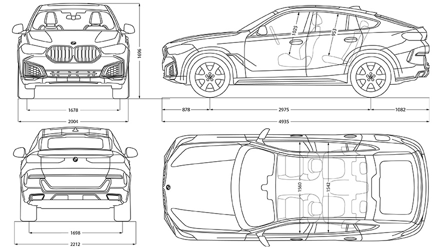 BMW X6 matmenų brėžinys BMW X6 matmenų brėžinys