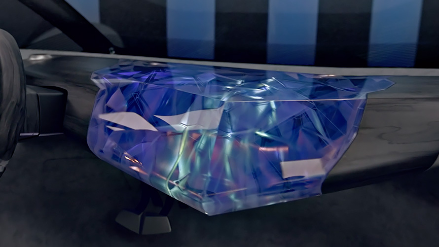 Vaizdo įrašas apie 2021 metų BMW i Vision Circular koncepcinio automobilio interjere suprojektuotą prietaisų plokštę, primenančią ore pakibusią skulptūrą BMW i Vision Circular 2021 koncepcinio automobilio interjere suprojektuota prietaisų plokštė, primenanti ore pakibusią skulptūrą