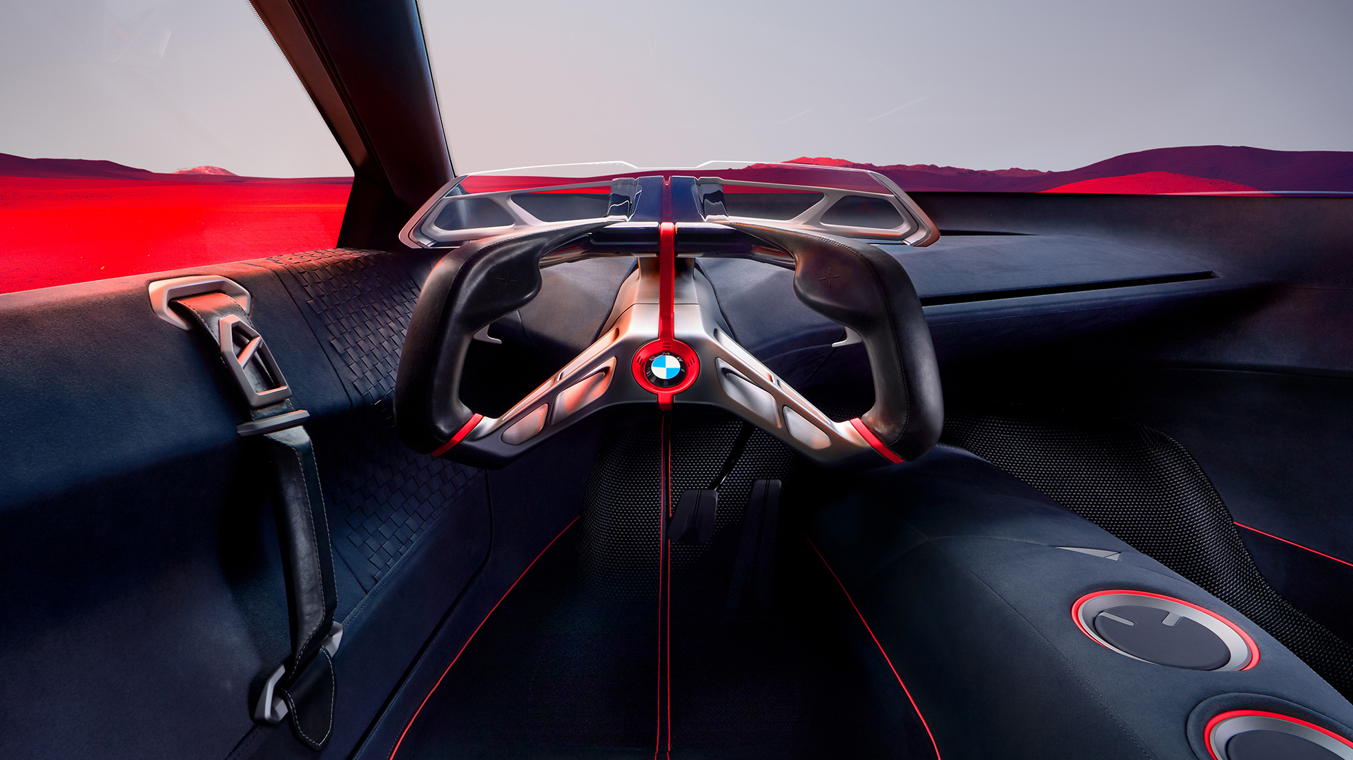 BMW Vision M NEXT, interjeras BMW Vision M NEXT interjeras, dizainas, vairuotojo erdvė, Boost Pod valdymo konsolė