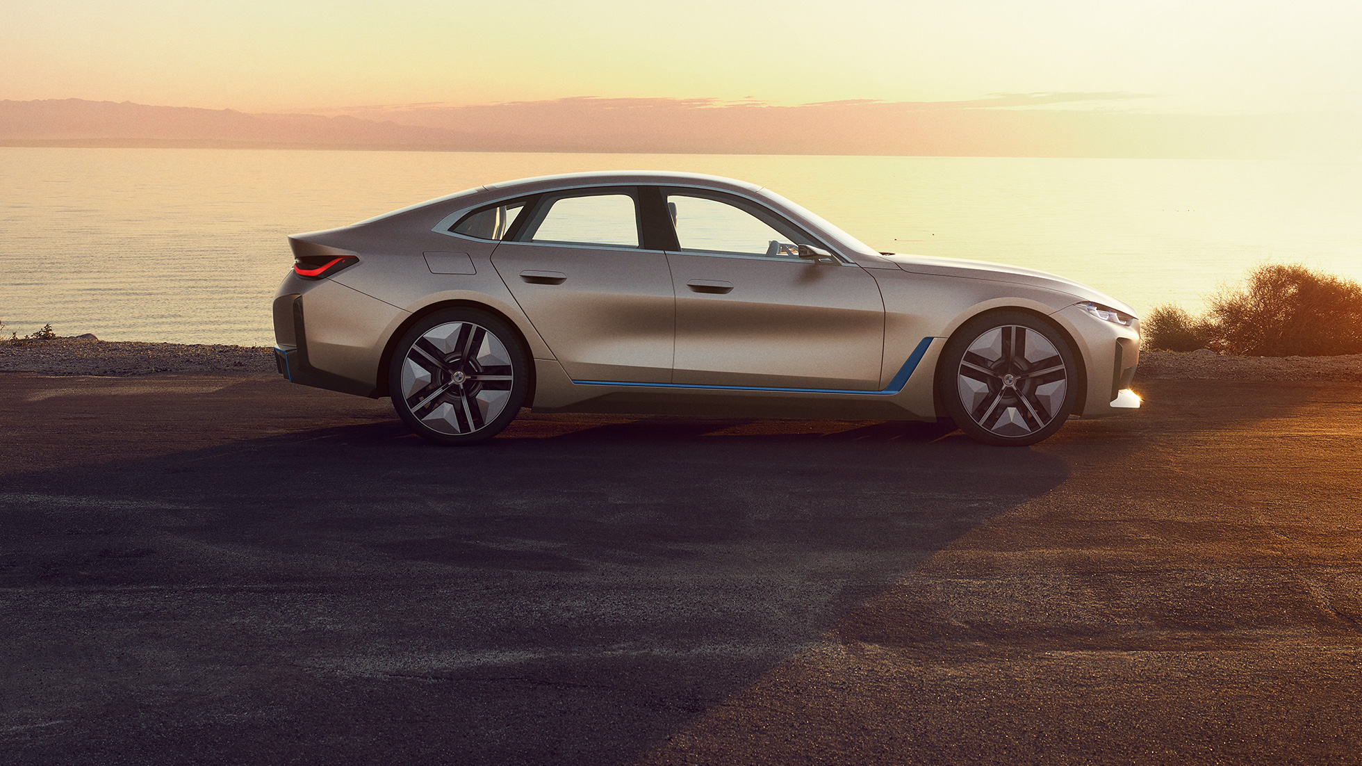 2020 m. BMW i4 G26 koncepto eksterjeras 2020 m. BMW i4 G26 elektrinio automobilio konceptas, vien tik elektra varomo BMW Gran kupė eksterjeras