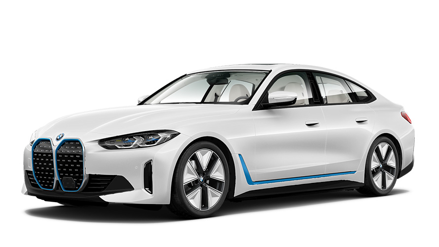 BMW i4 vaizdas studijoje BMW i4 trijų ketvirčių vaizdas iš priekio studijoje