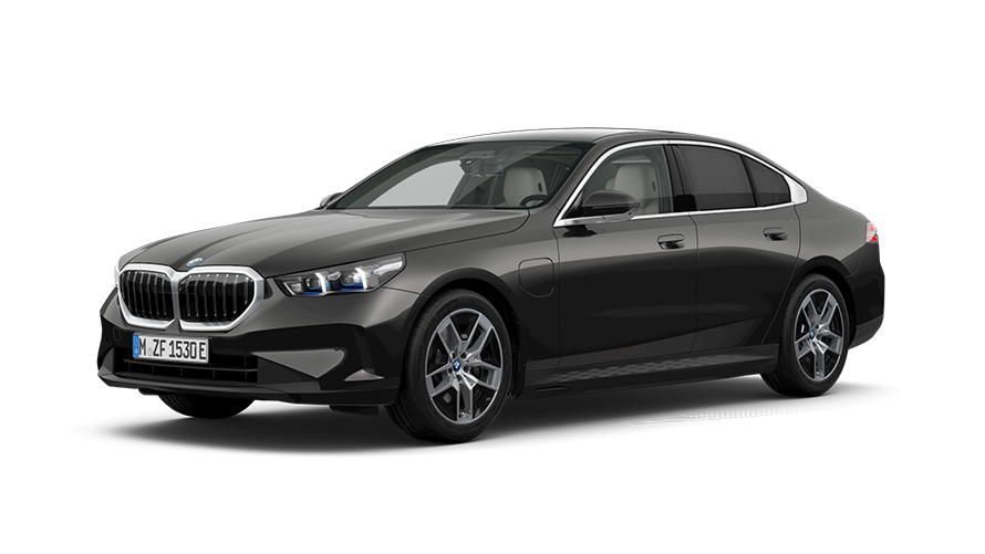 Stovinčio BMW 5 serijos sedano G60 PHEV 3/4 vaizdas iš priekio