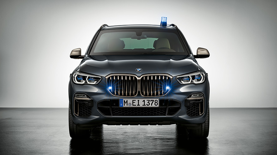 BMW apsauginiai automobiliai, papildoma įranga, mėlynos spalvos apšvietimas eksterjere BMW apsauginiai automobiliai, papildoma įranga, mėlynos spalvos apšvietimas eksterjere