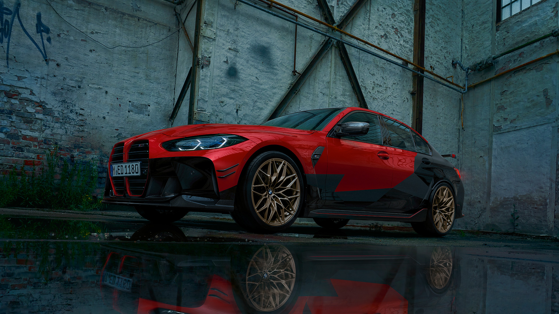 BMW M3 G80 trijų ketvirčių vaizdas iš priekio BMW M Performance Parts dalys, BMW M3 G80 trijų ketvirčių vaizdas iš priekio