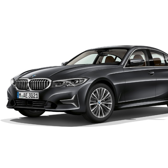 BMW 3 serijos sedanas, Luxury Line. Stovinčio BMW 3 serijos sedano su Luxury Line vaizdas iš šono.